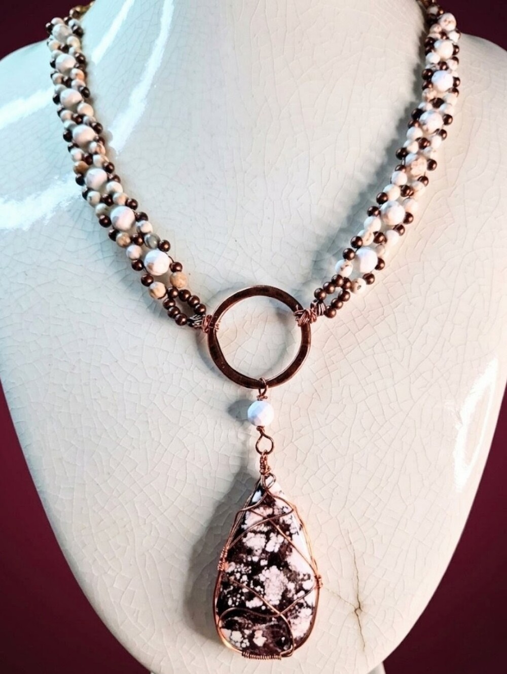Genuine Crazy Horse Jasper Pendant In Natural White Turquoise Artisan Necklace